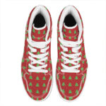 Christmas High Top Leather Sneakers with 8-Bit Pixel Tree Design