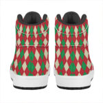 Christmas High Top Leather Sneakers with Argyle Pattern Print