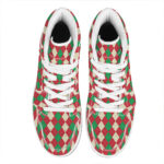 Christmas High Top Leather Sneakers with Argyle Pattern Print