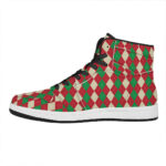 Christmas High Top Leather Sneakers with Argyle Pattern Print