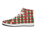 Christmas High Top Leather Sneakers with Argyle Pattern Print