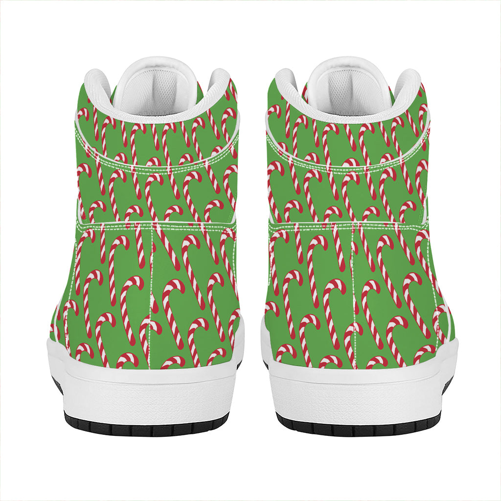 Christmas High Top Leather Sneakers with Candy Cane Pattern