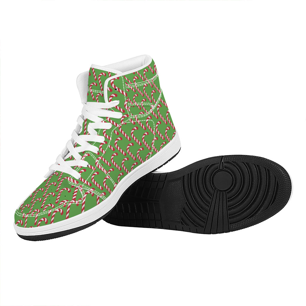 Christmas High Top Leather Sneakers with Candy Cane Pattern