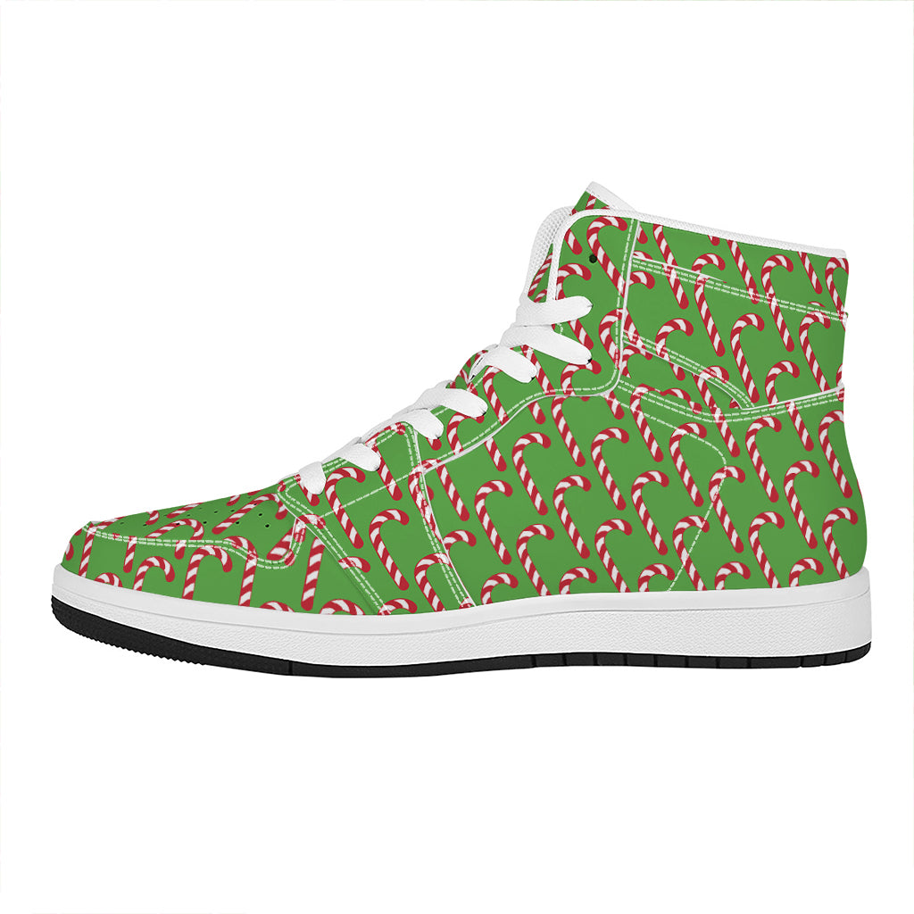 Christmas High Top Leather Sneakers with Candy Cane Pattern