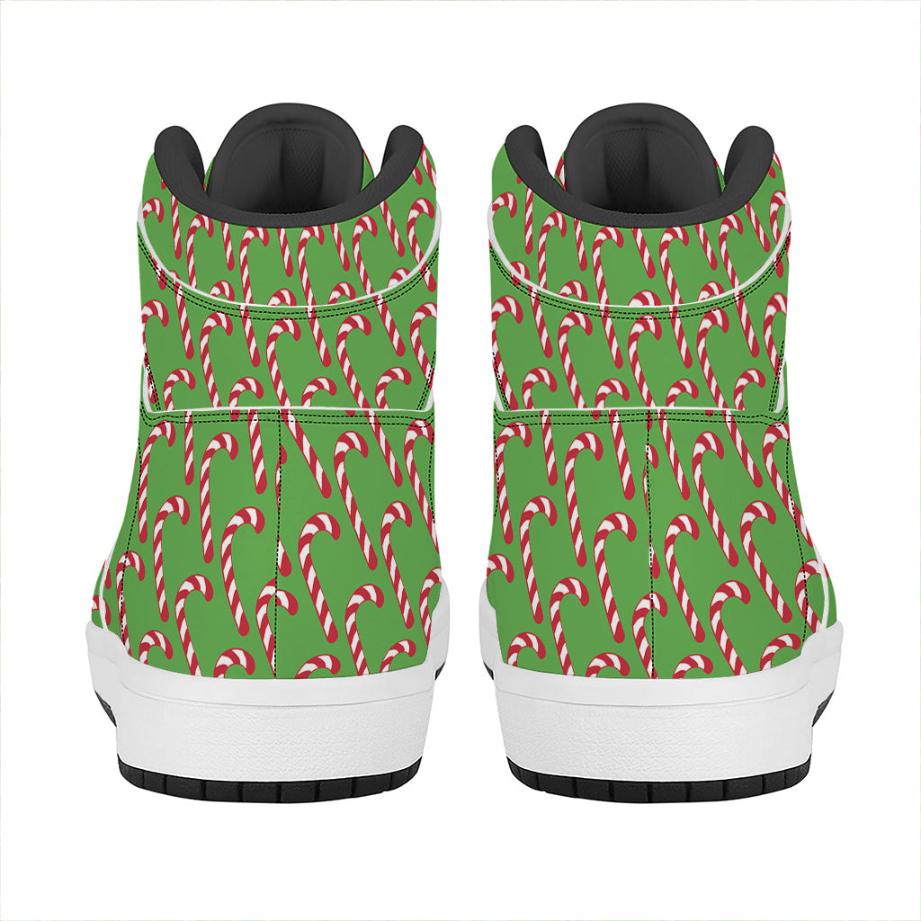 Christmas High Top Leather Sneakers with Candy Cane Pattern