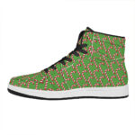 Christmas High Top Leather Sneakers with Candy Cane Pattern