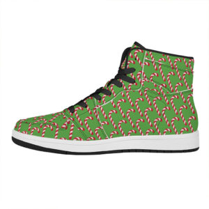 Christmas High Top Leather Sneakers With Candy Cane Pattern Xbrl4