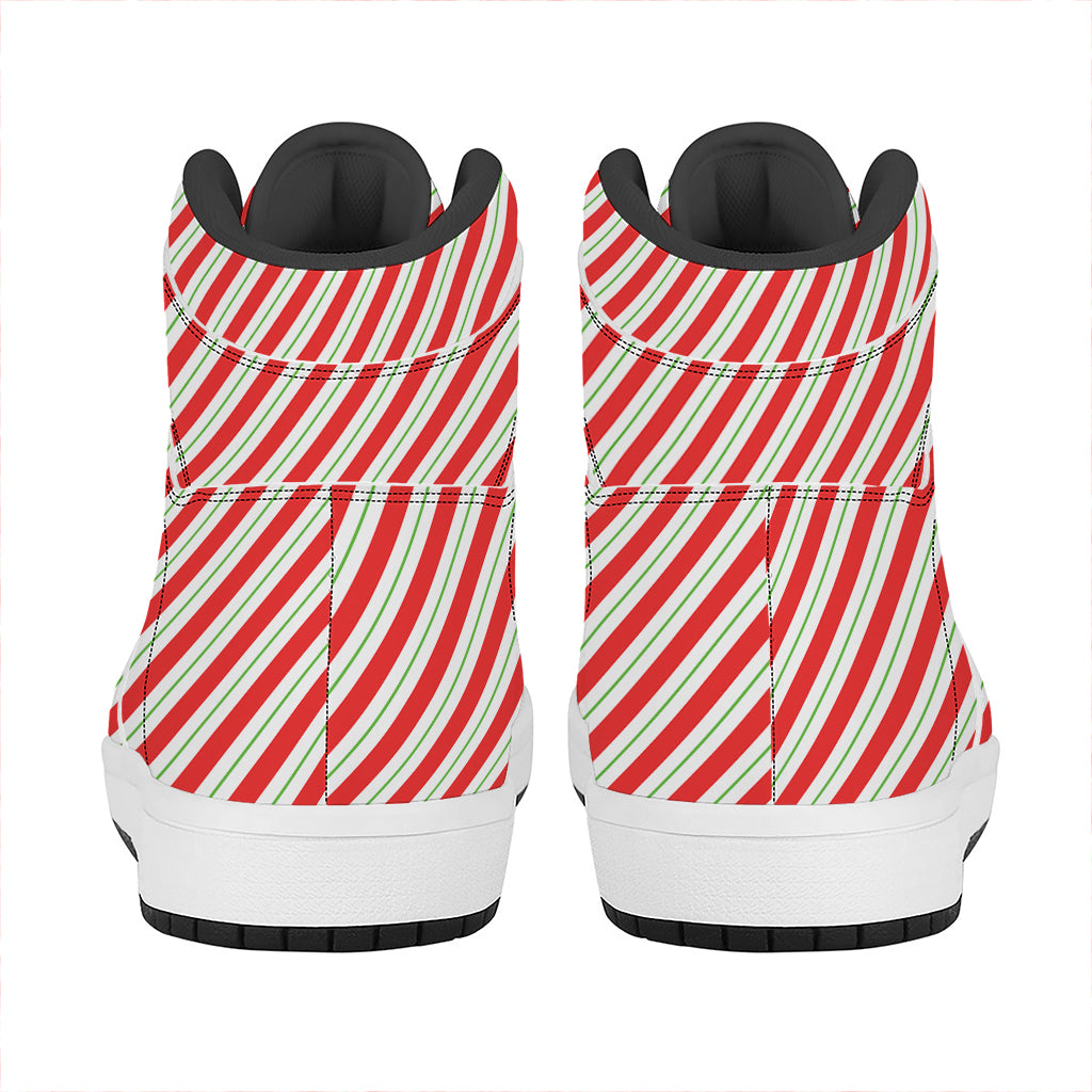 Christmas High Top Leather Sneakers with Candy Cane Stripe Design