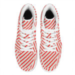 Christmas High Top Leather Sneakers with Candy Cane Stripe Design