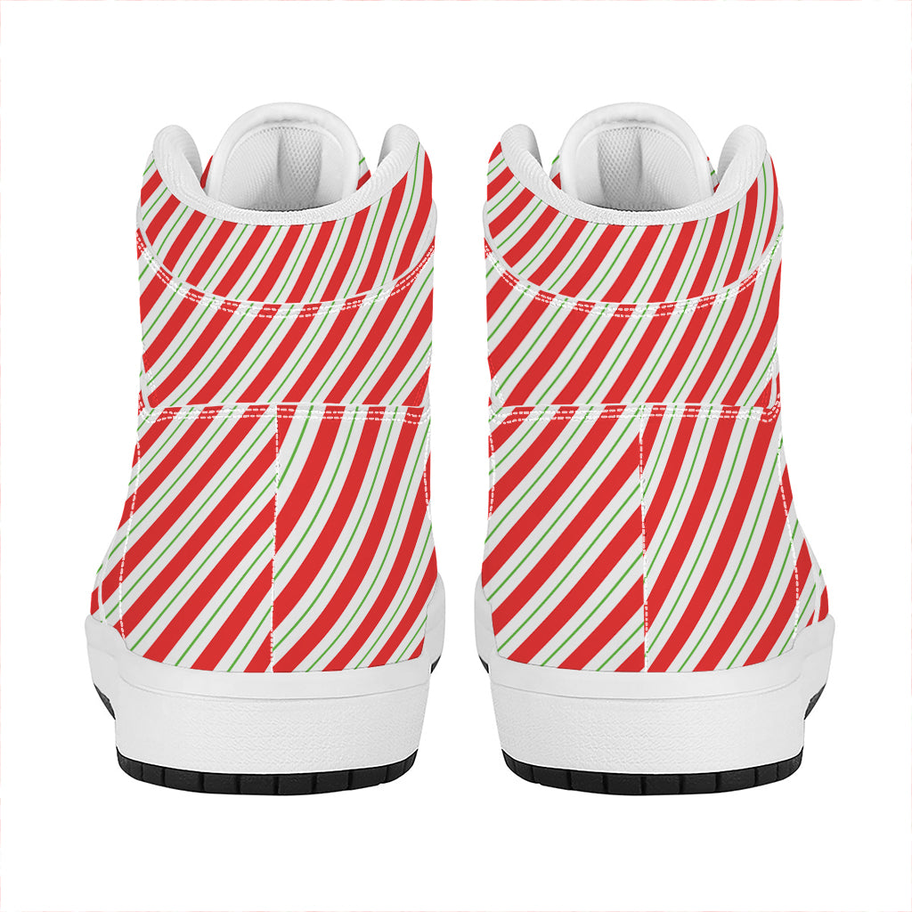 Christmas High Top Leather Sneakers with Candy Cane Stripe Design