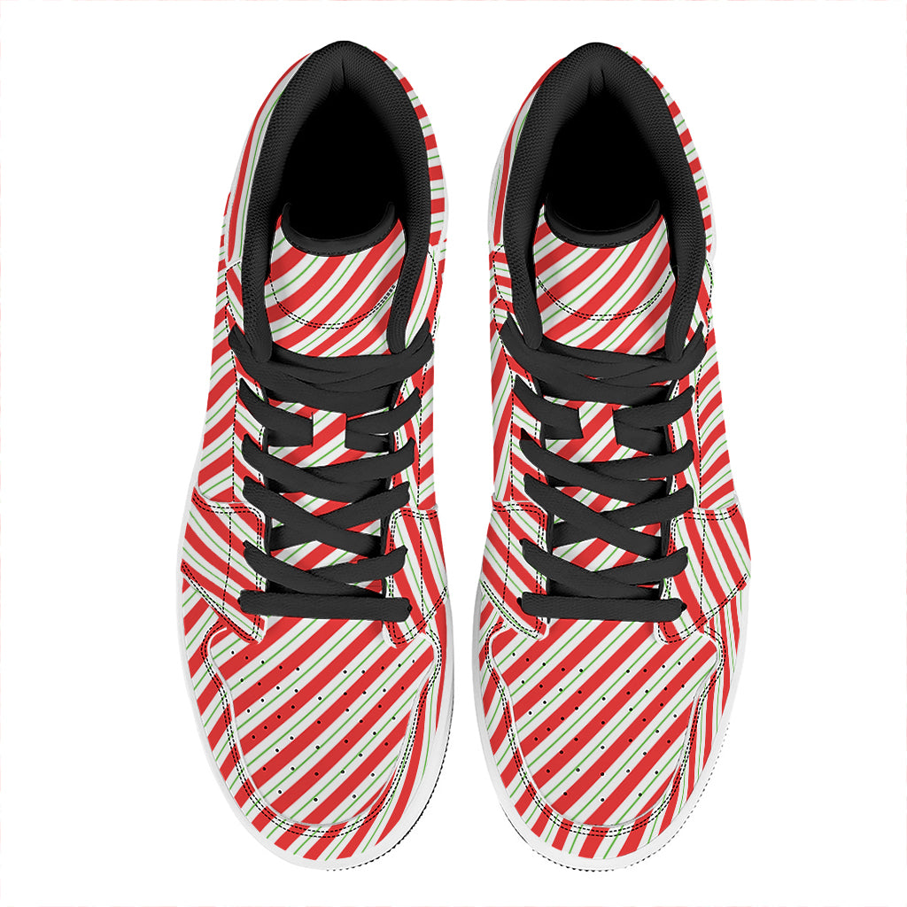 Christmas High Top Leather Sneakers with Candy Cane Stripe Design