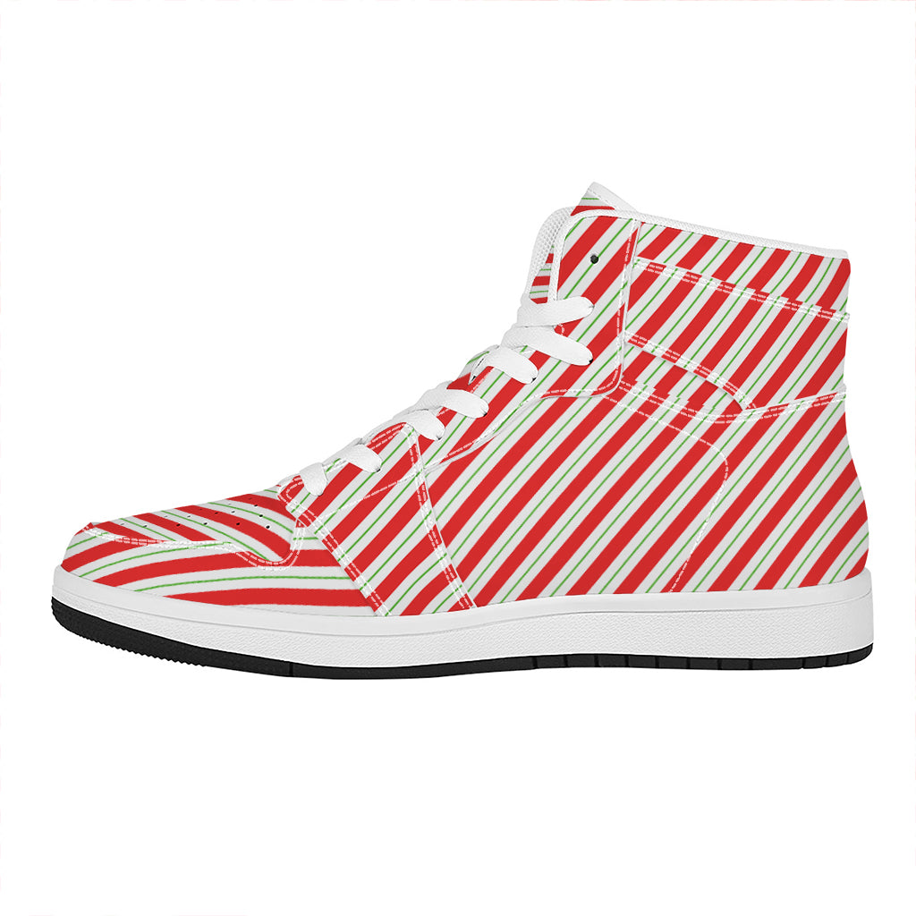 Christmas High Top Leather Sneakers with Candy Cane Stripe Design