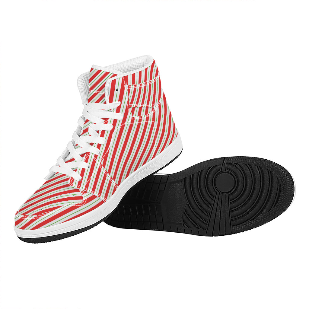 Christmas High Top Leather Sneakers with Candy Cane Stripe Design