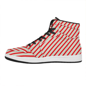 Christmas High Top Leather Sneakers With Candy Cane Stripe Design Zztrx