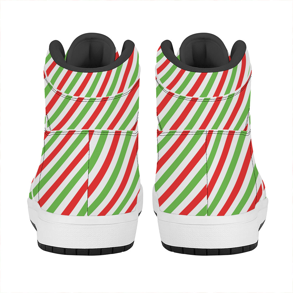 Christmas High Top Leather Sneakers with Candy Cane Stripes