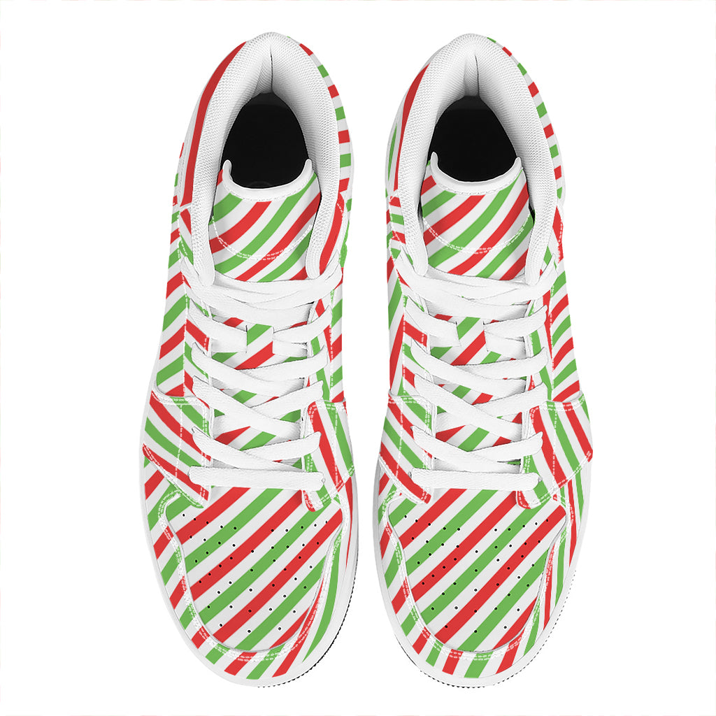 Christmas High Top Leather Sneakers with Candy Cane Stripes