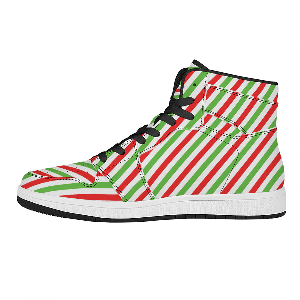 Christmas High Top Leather Sneakers with Candy Cane Stripes