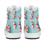 Christmas High Top Leather Sneakers with Candy Pattern Print