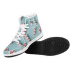 Christmas High Top Leather Sneakers with Candy Pattern Print