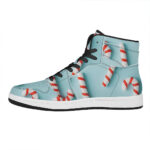 Christmas High Top Leather Sneakers with Candy Pattern Print