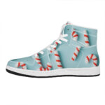 Christmas High Top Leather Sneakers with Candy Pattern Print