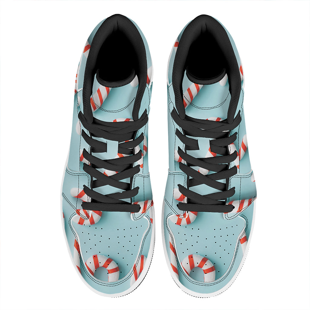 Christmas High Top Leather Sneakers with Candy Pattern Print