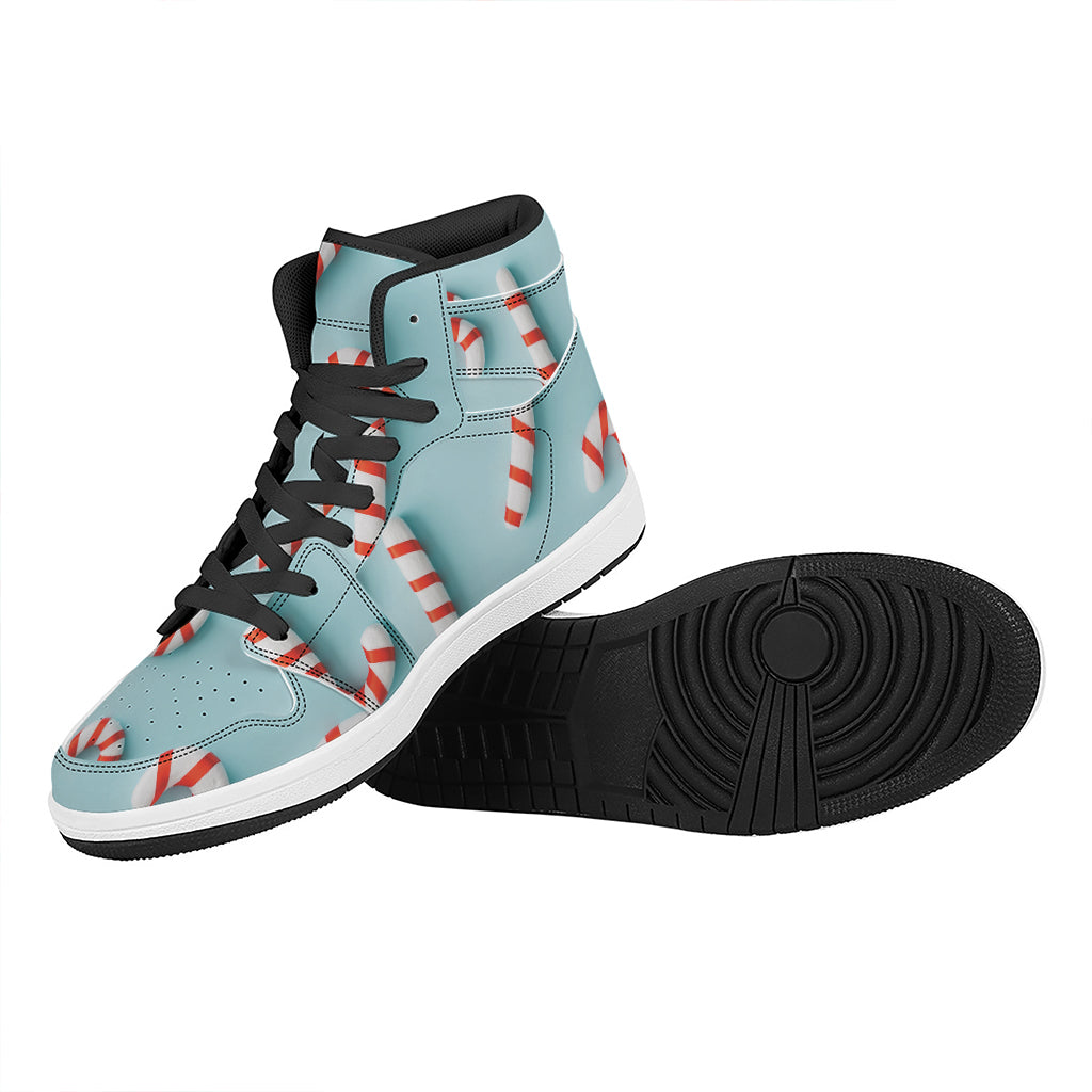 Christmas High Top Leather Sneakers with Candy Pattern Print