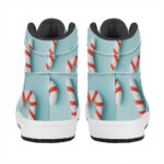 Christmas High Top Leather Sneakers with Candy Pattern Print