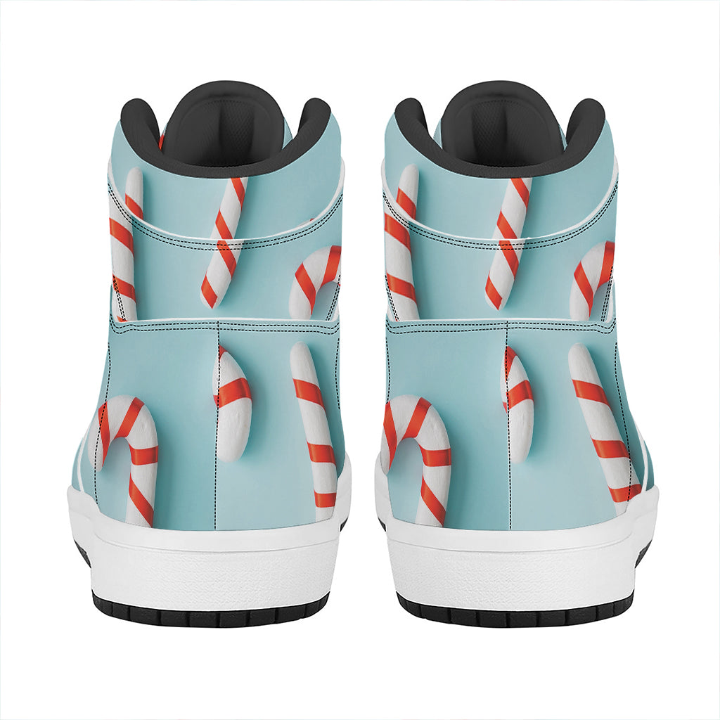 Christmas High Top Leather Sneakers with Candy Pattern Print