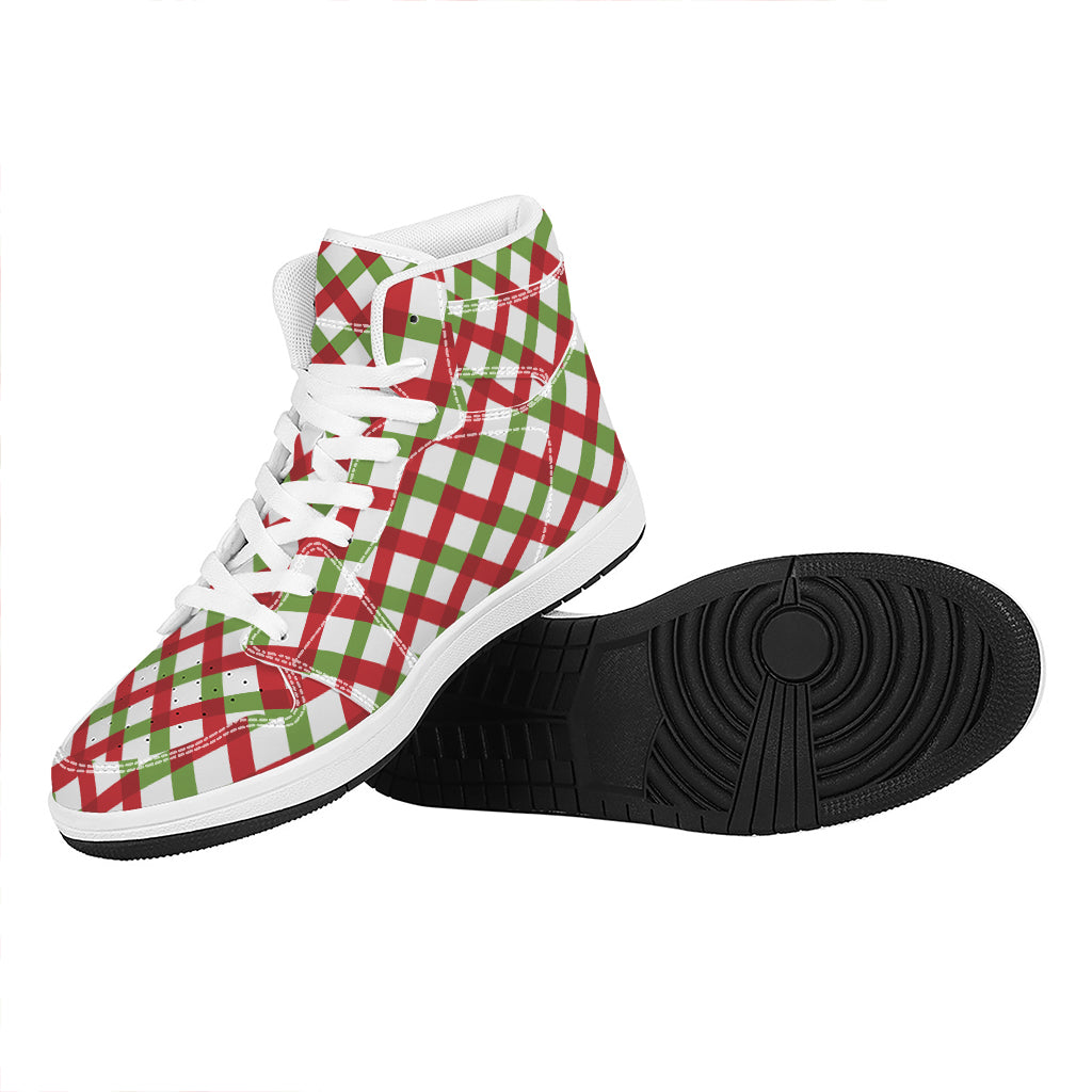 Christmas High Top Leather Sneakers with Checkered Pattern Design