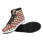 Christmas High Top Leather Sneakers with Checkered Pattern Design