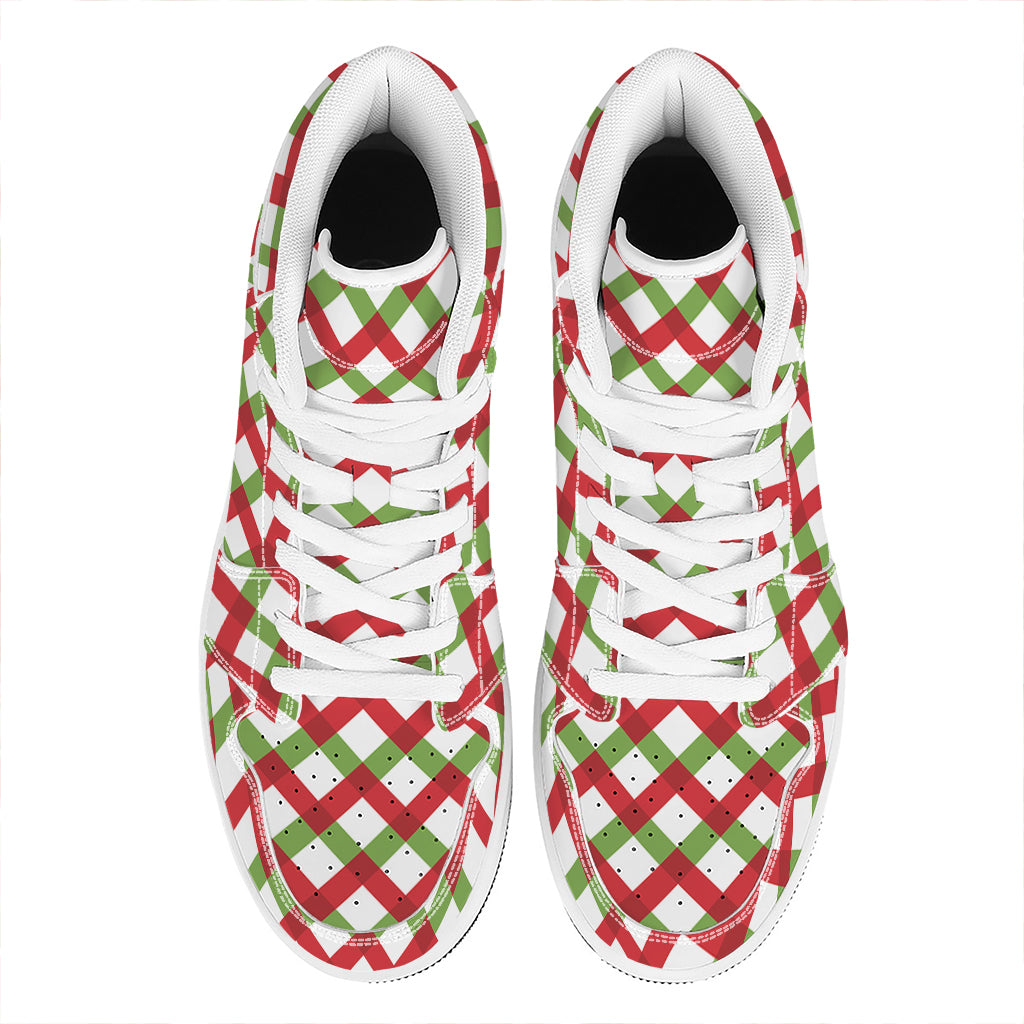 Christmas High Top Leather Sneakers with Checkered Pattern Design