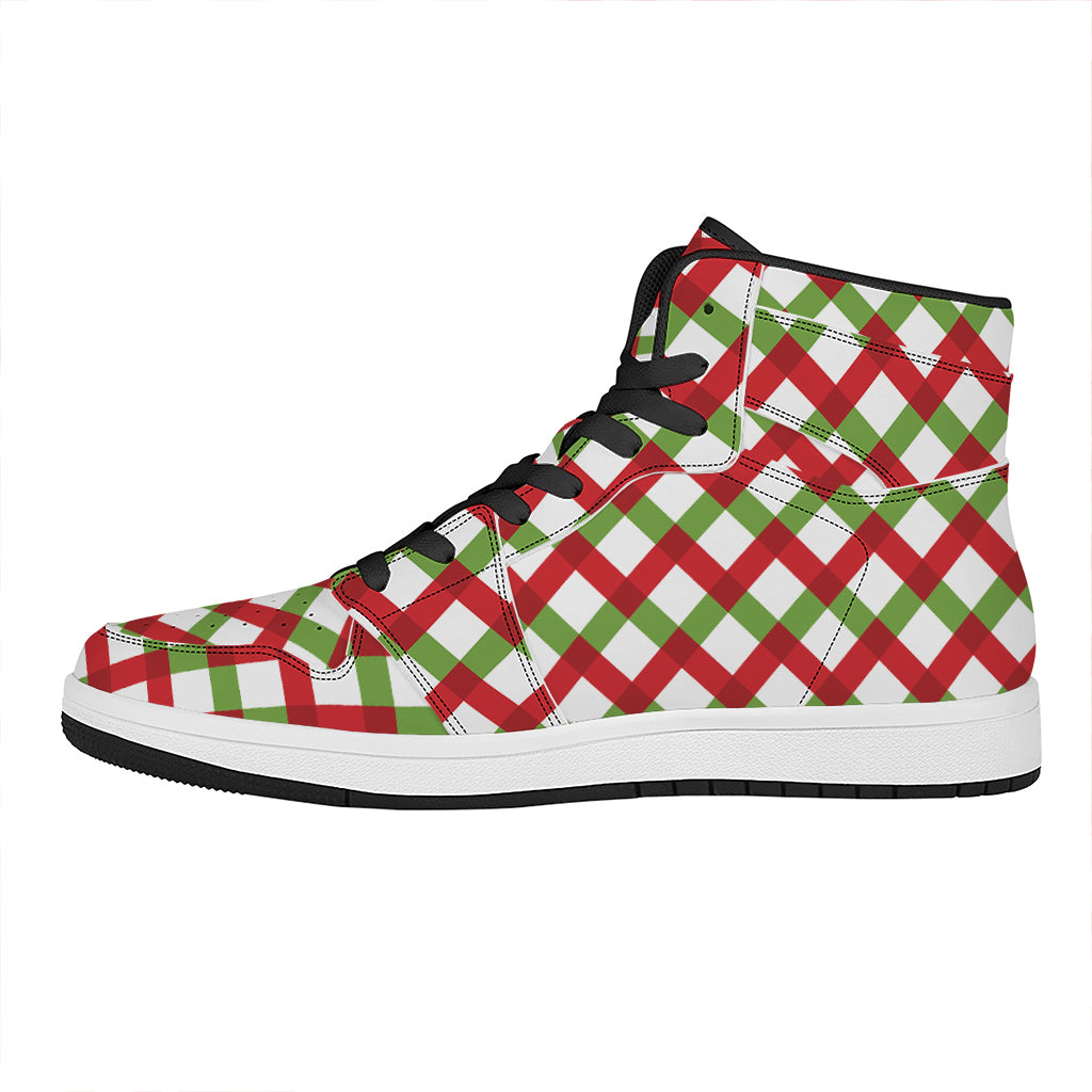 Christmas High Top Leather Sneakers with Checkered Pattern Design