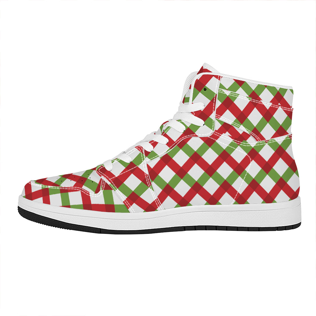 Christmas High Top Leather Sneakers with Checkered Pattern Design