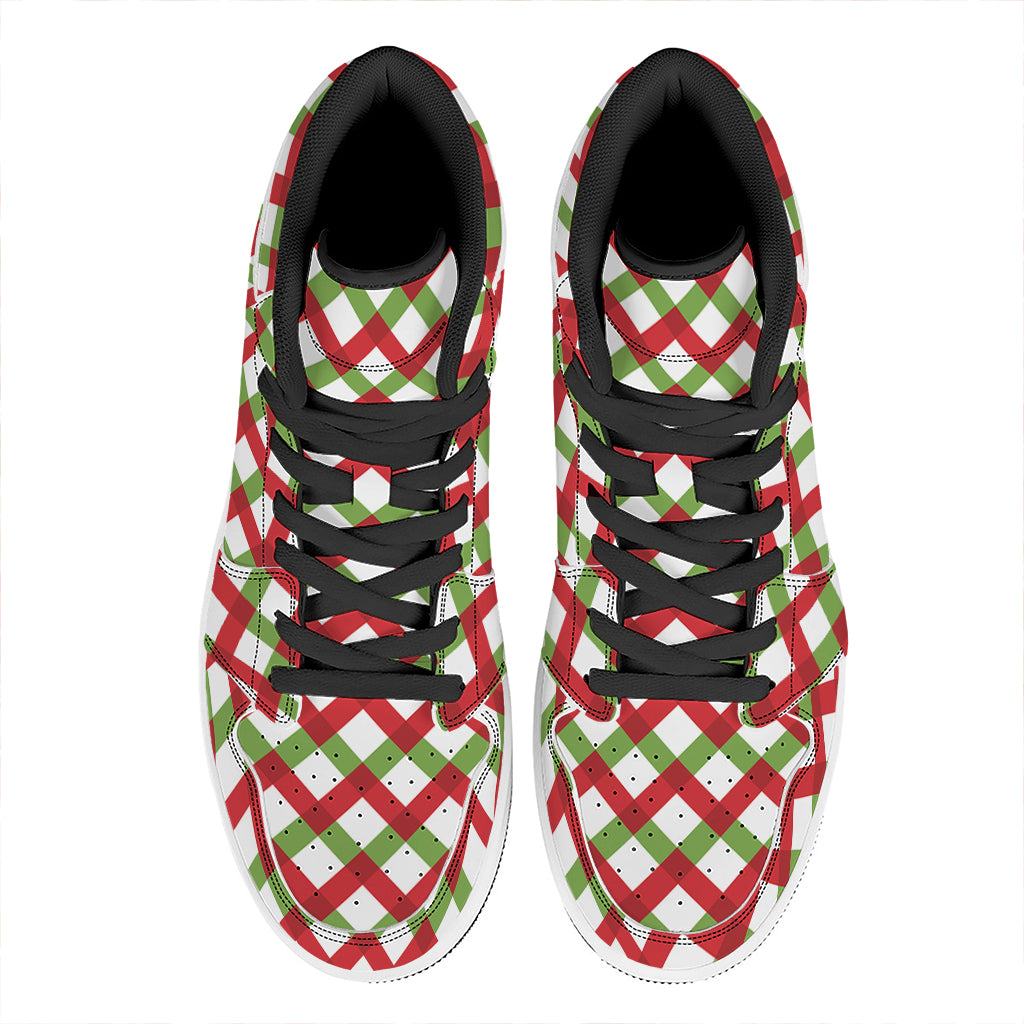 Christmas High Top Leather Sneakers with Checkered Pattern Design