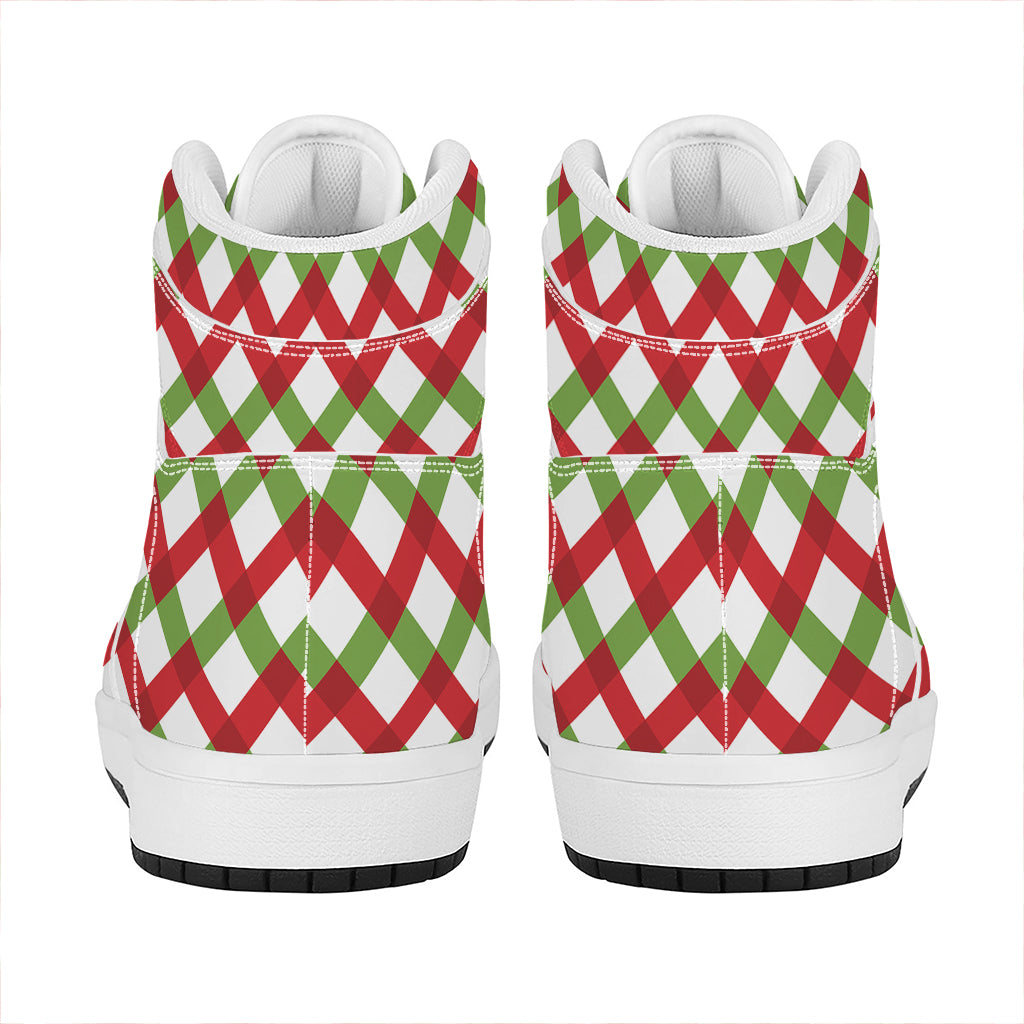 Christmas High Top Leather Sneakers with Checkered Pattern Design