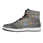 Christmas High Top Leather Sneakers with Colorful String Lights Design