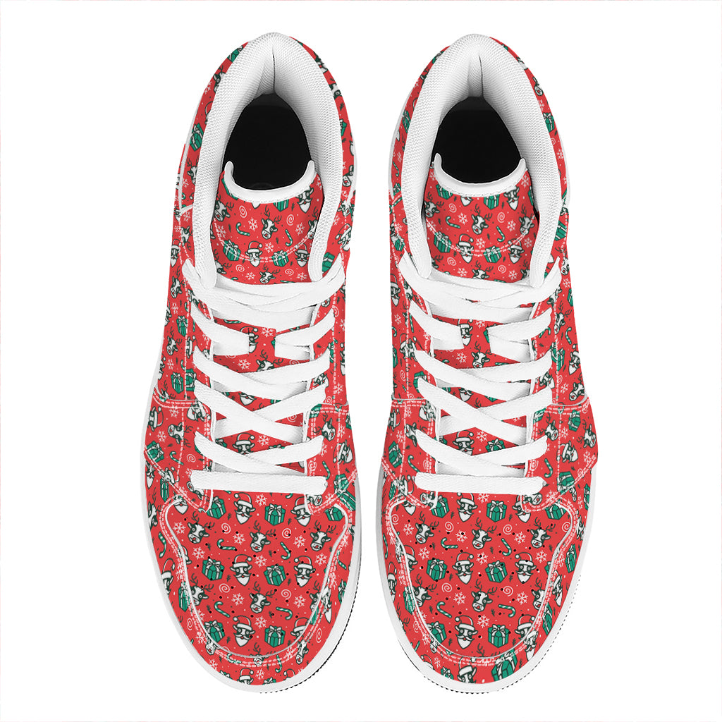 Christmas High Top Leather Sneakers with Cow Print Design