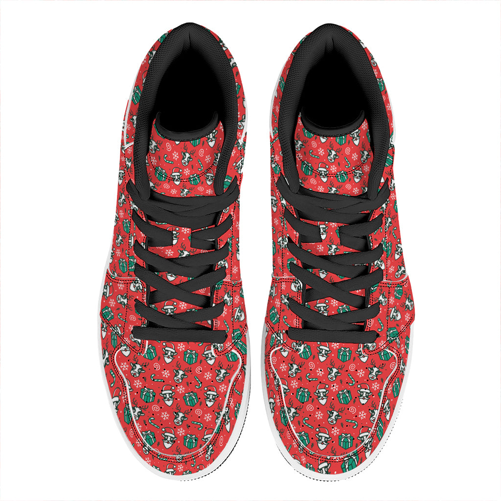 Christmas High Top Leather Sneakers with Cow Print Design