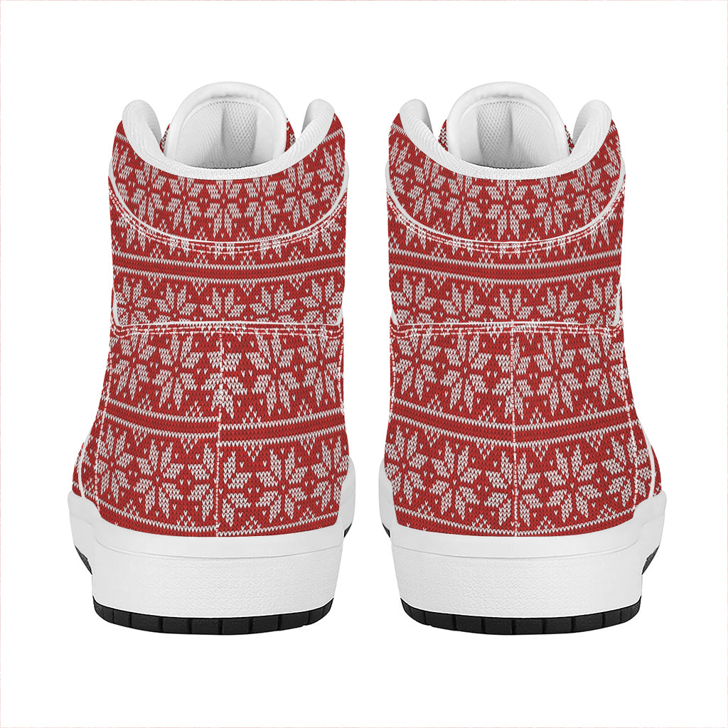 Christmas High Top Leather Sneakers with Deer Knitted Pattern