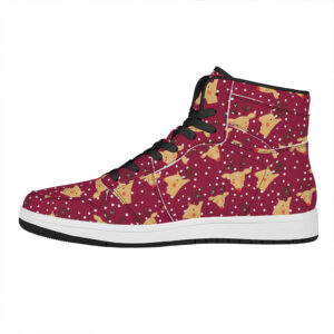 Christmas High Top Leather Sneakers With Deer Pattern Print Bhzkb