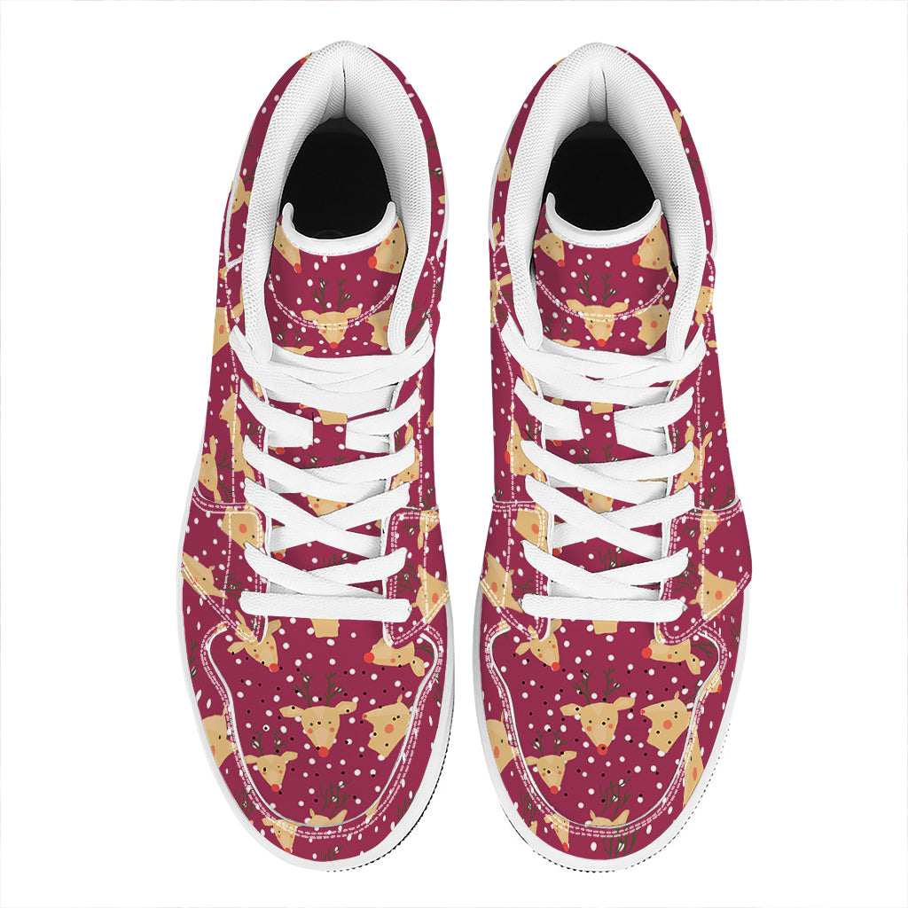 Christmas High Top Leather Sneakers with Deer Pattern Print