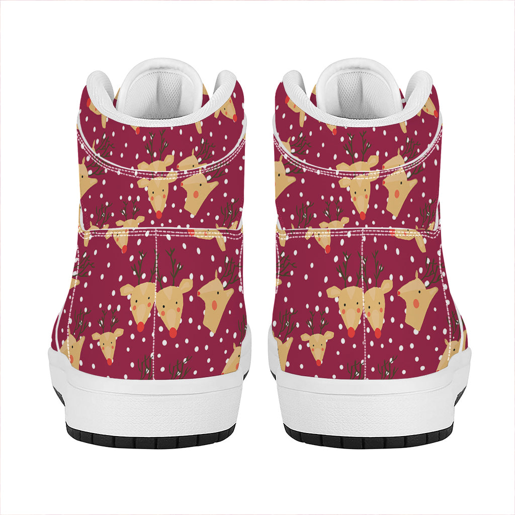 Christmas High Top Leather Sneakers with Deer Pattern Print