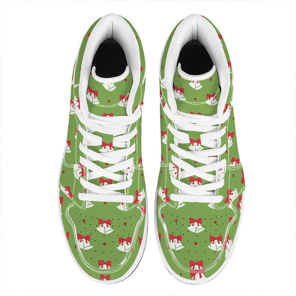 Christmas High Top Leather Sneakers with Festive Bells Pattern