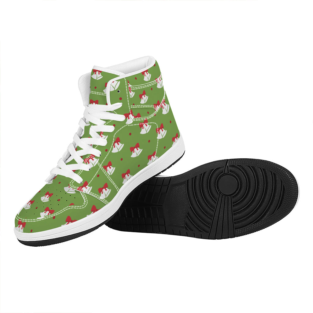 Christmas High Top Leather Sneakers with Festive Bells Pattern