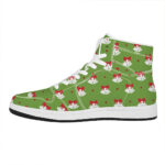 Christmas High Top Leather Sneakers with Festive Bells Pattern