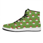 Christmas High Top Leather Sneakers with Festive Bells Pattern