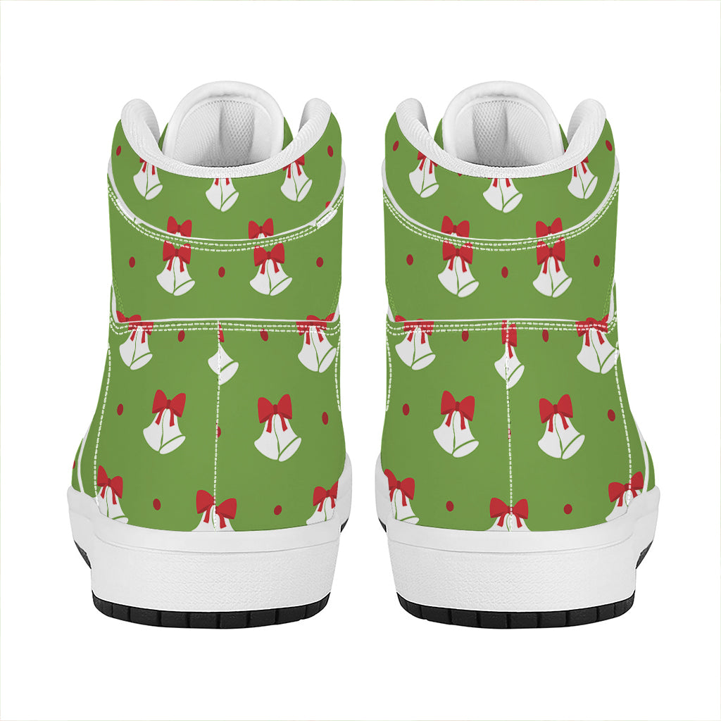 Christmas High Top Leather Sneakers with Festive Bells Pattern