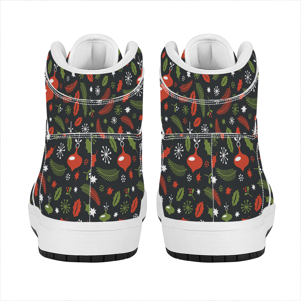 Christmas High Top Leather Sneakers with Festive Decor Pattern