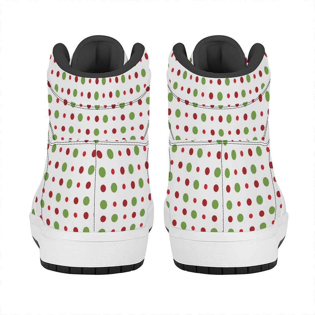 Christmas High Top Leather Sneakers with Festive Dots Design